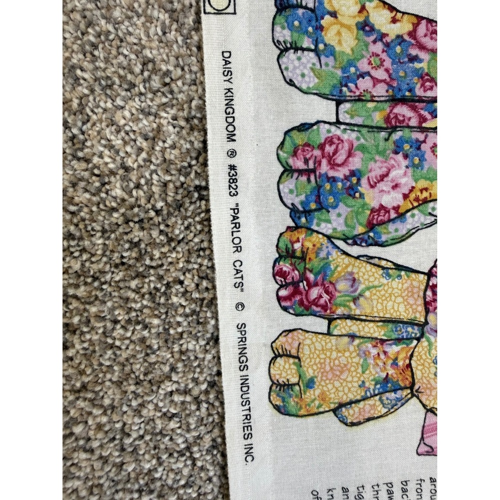 Vintage Daisy Kingdom Parlor Cats Fabric Panel 3823 Springs Industries Floral - Picture 3 of 7